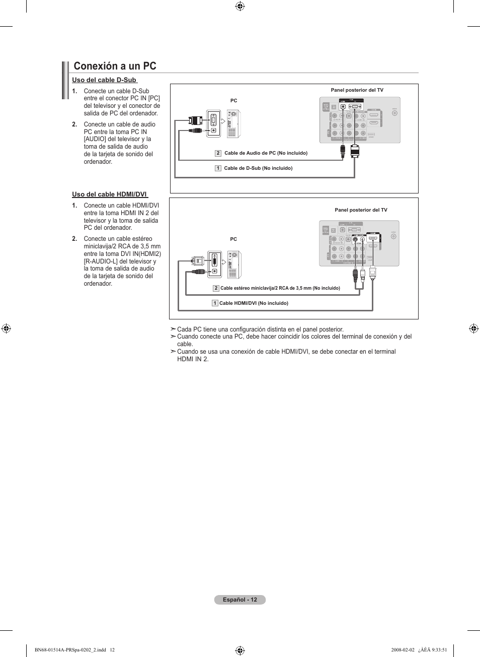 Conexión a un pc | Samsung LN26A330J1DXZA User Manual | Page 78 / 129