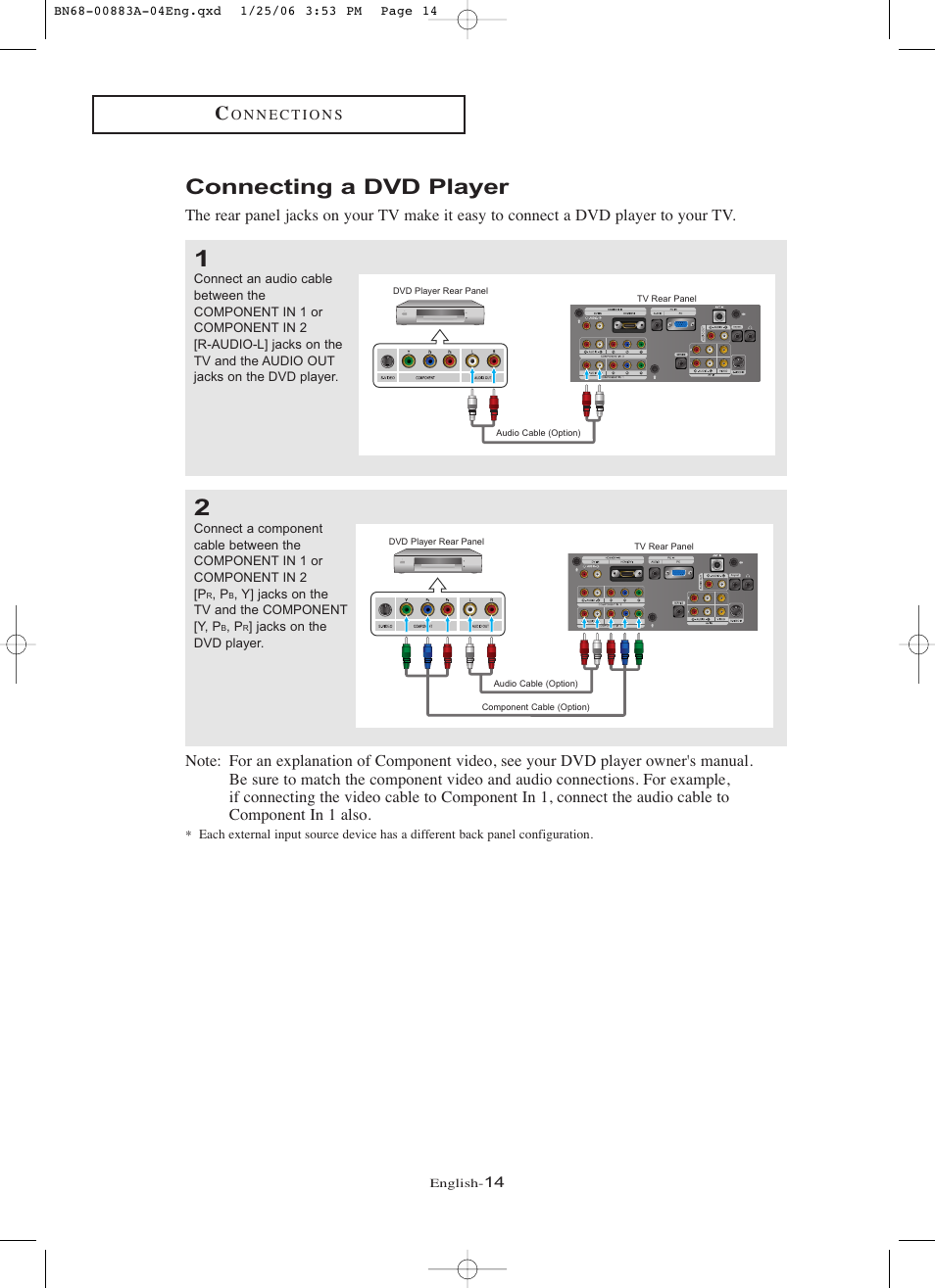 Connecting a dvd player | Samsung LNR328WX-XAA User Manual | Page 19 / 88