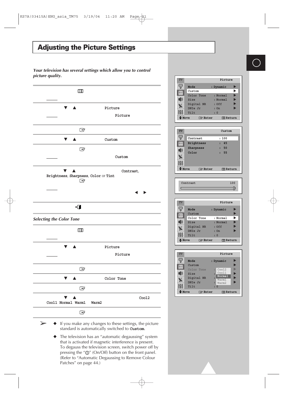 Adjusting the picture settings | Samsung TXR2735X-XAA User Manual | Page 20 / 47