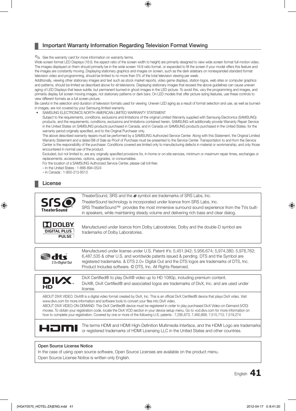 Samsung HG32NA470PFXZA User Manual | Page 41 / 43