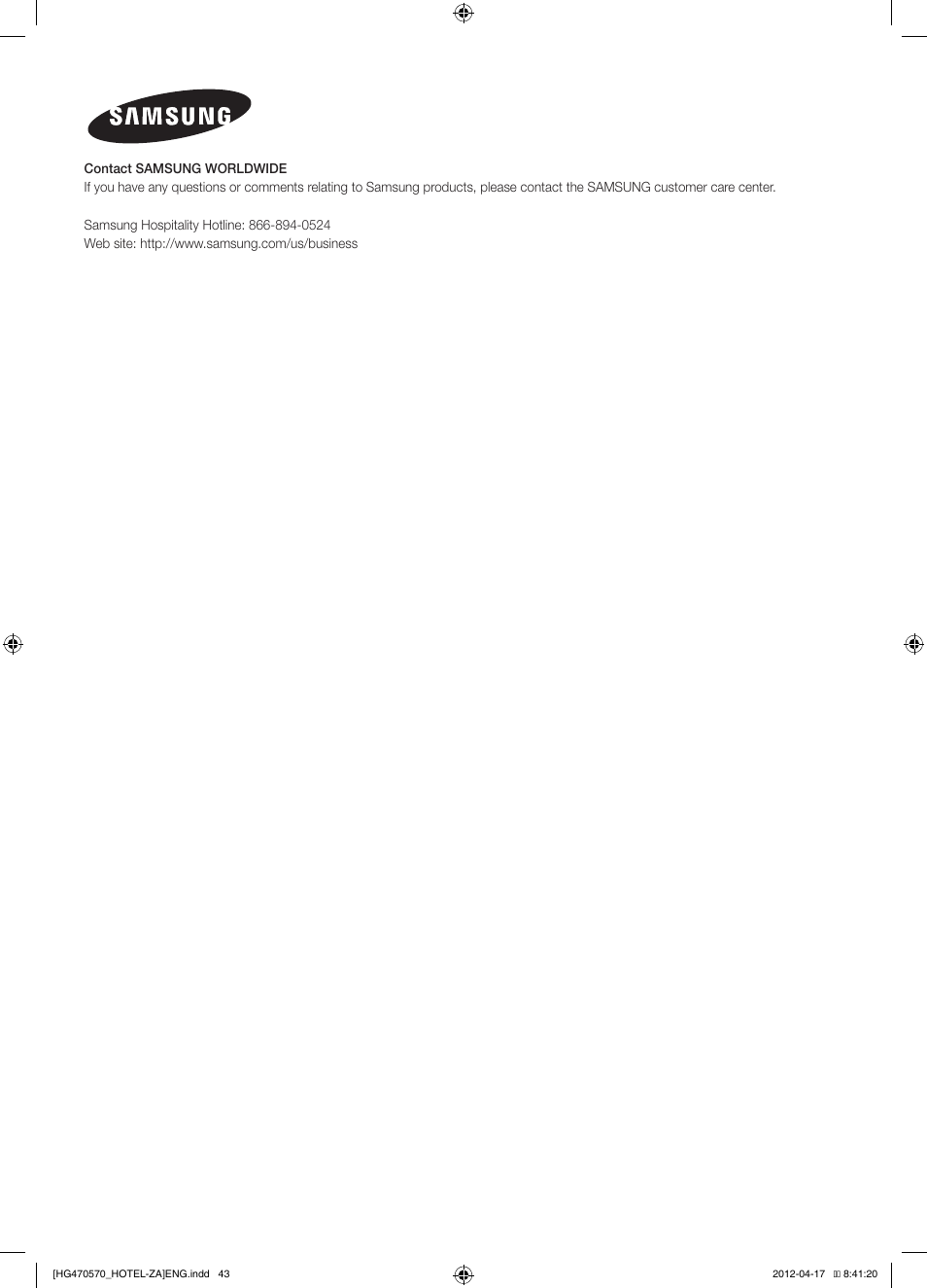 Samsung HG32NA470PFXZA User Manual | Page 43 / 43