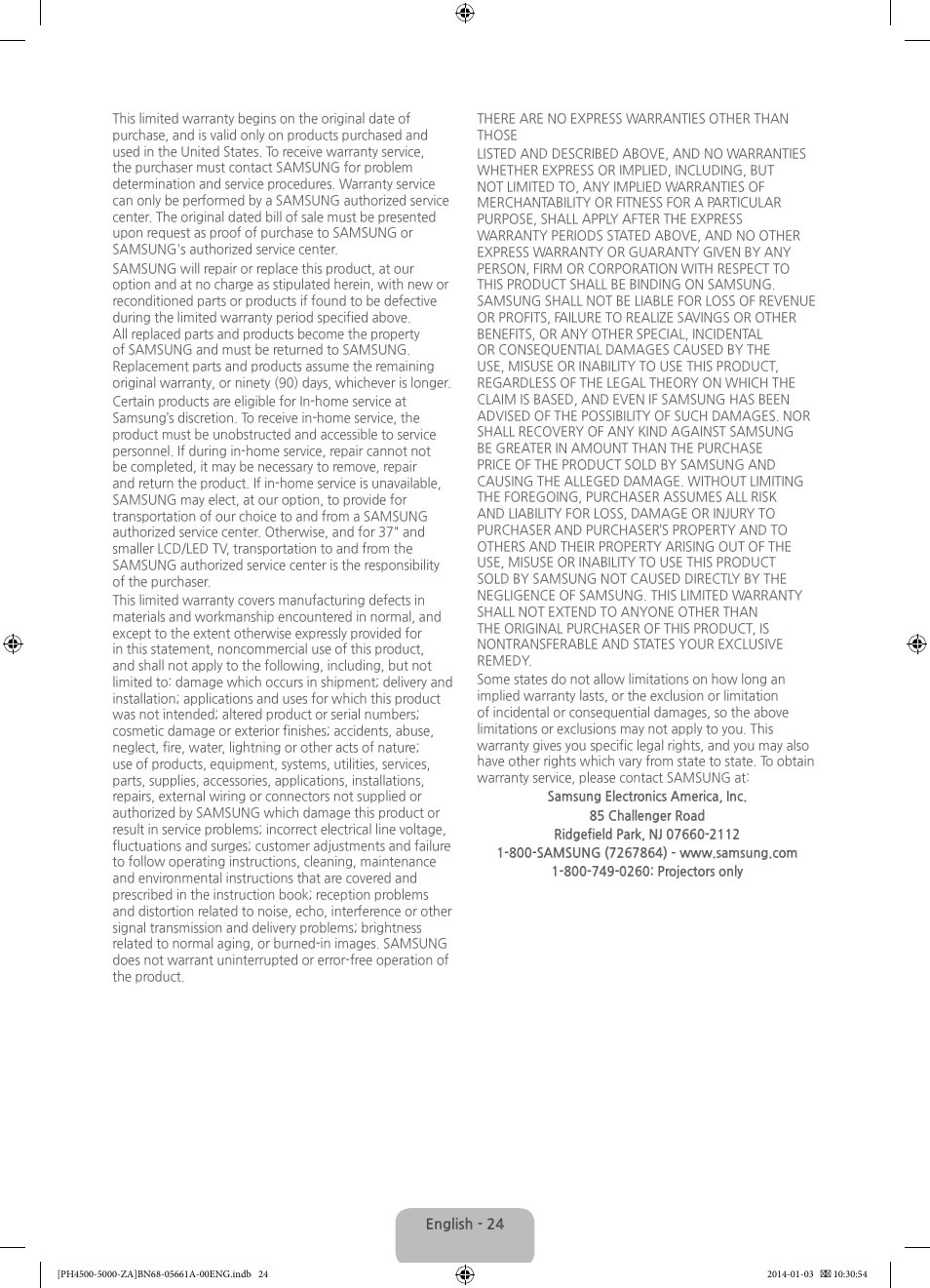 Samsung PN51F5300BFXZA User Manual | Page 24 / 24