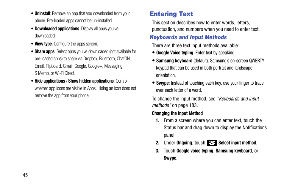 Entering text | Samsung SCH-R970ZWAUSC User Manual | Page 50 / 249