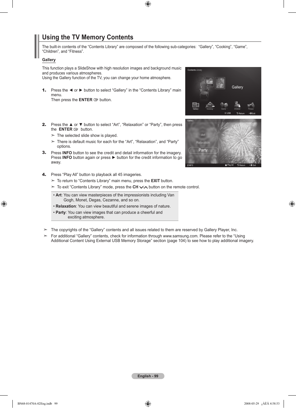 Using the tv memory contents | Samsung LN46A750R1FXZA User Manual | Page 101 / 273