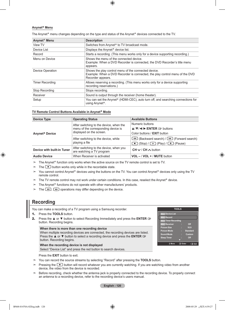 Recording | Samsung LN46A750R1FXZA User Manual | Page 122 / 273