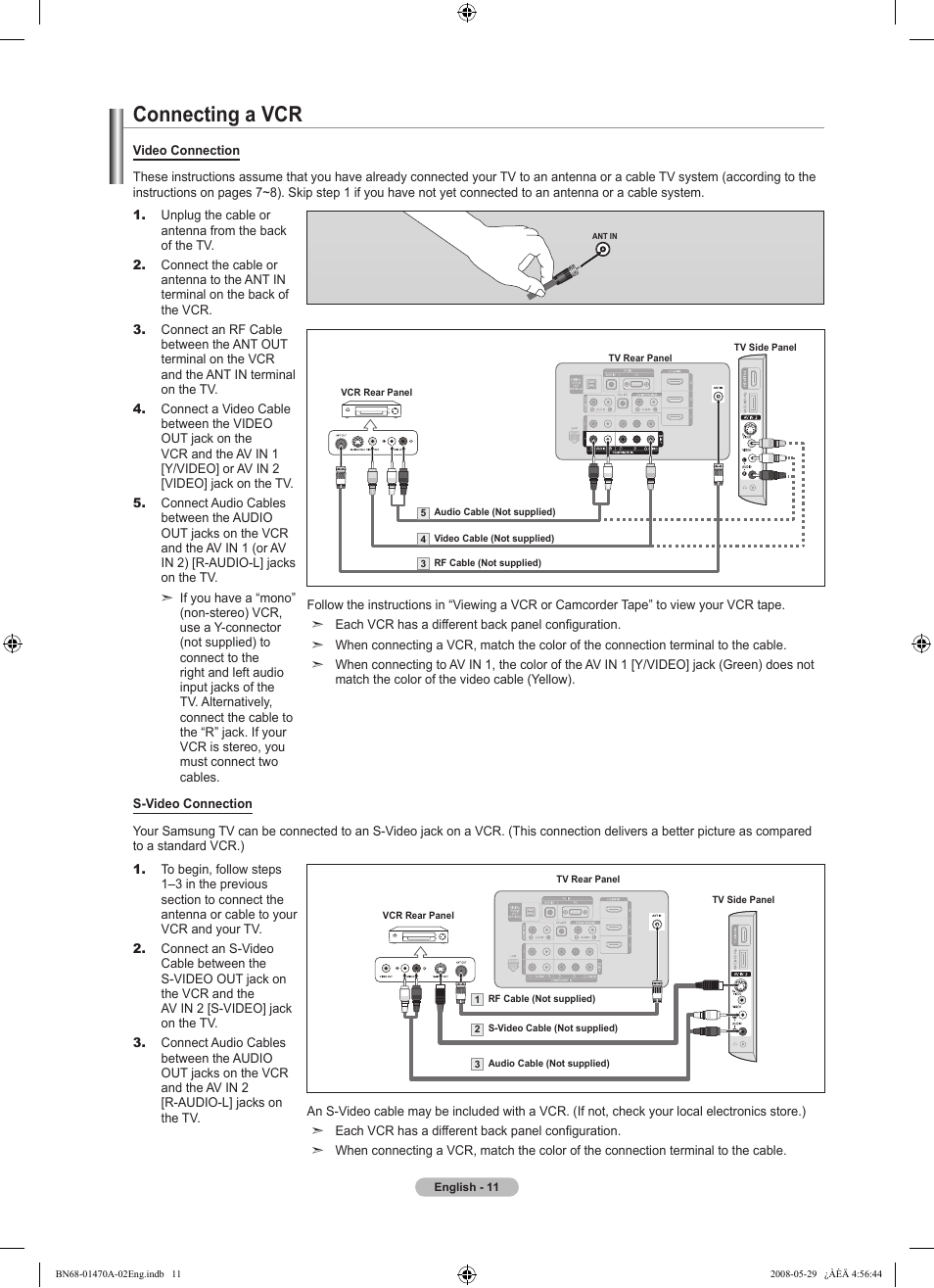 Connecting a vcr | Samsung LN46A750R1FXZA User Manual | Page 13 / 273