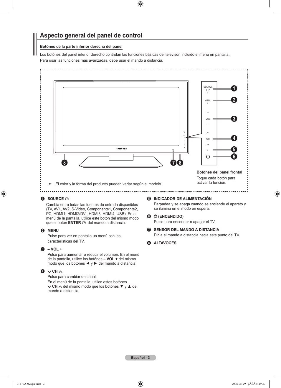 Aspecto general del panel de control | Samsung LN46A750R1FXZA User Manual | Page 145 / 273