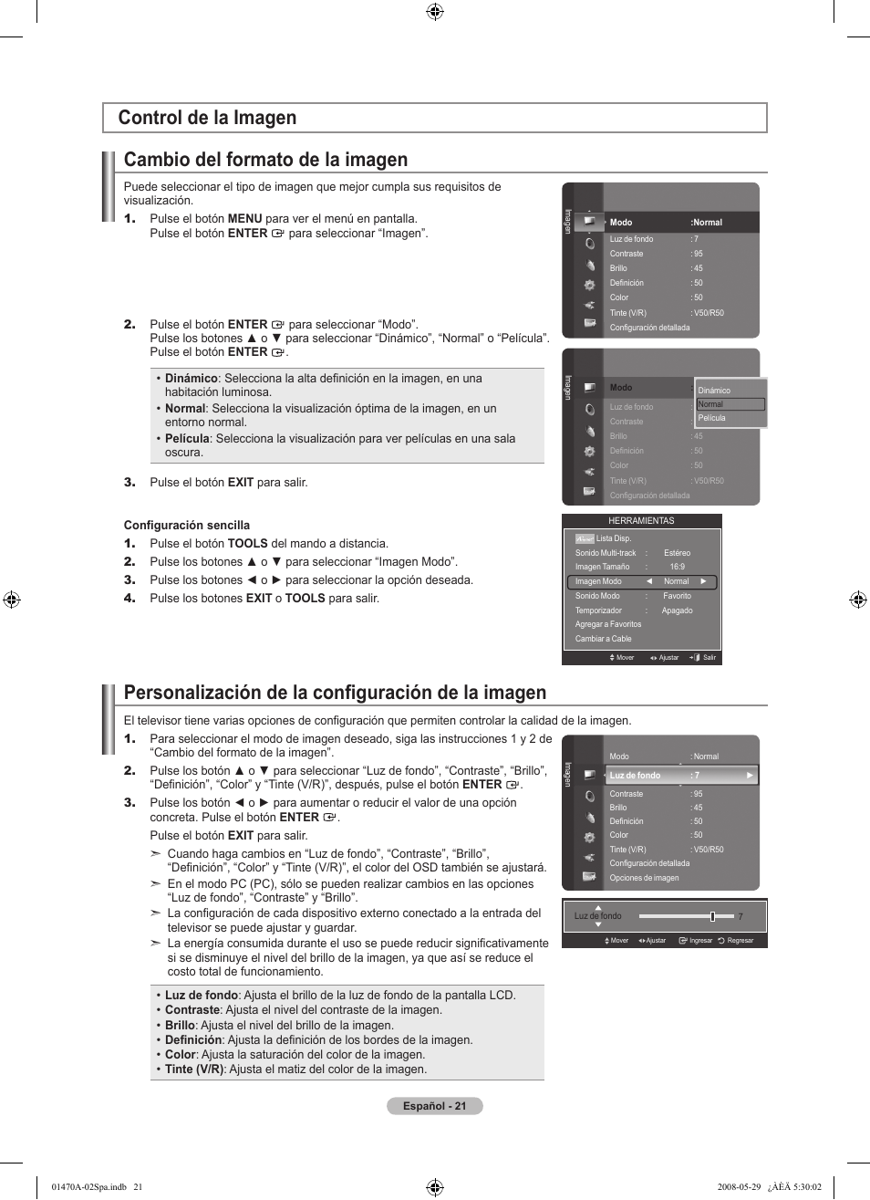Personalización de la configuración de la imagen | Samsung LN46A750R1FXZA User Manual | Page 163 / 273