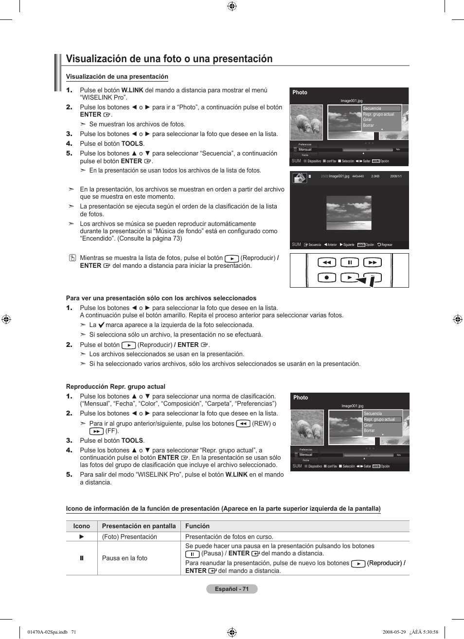 Visualización de una foto o una presentación | Samsung LN46A750R1FXZA User Manual | Page 213 / 273