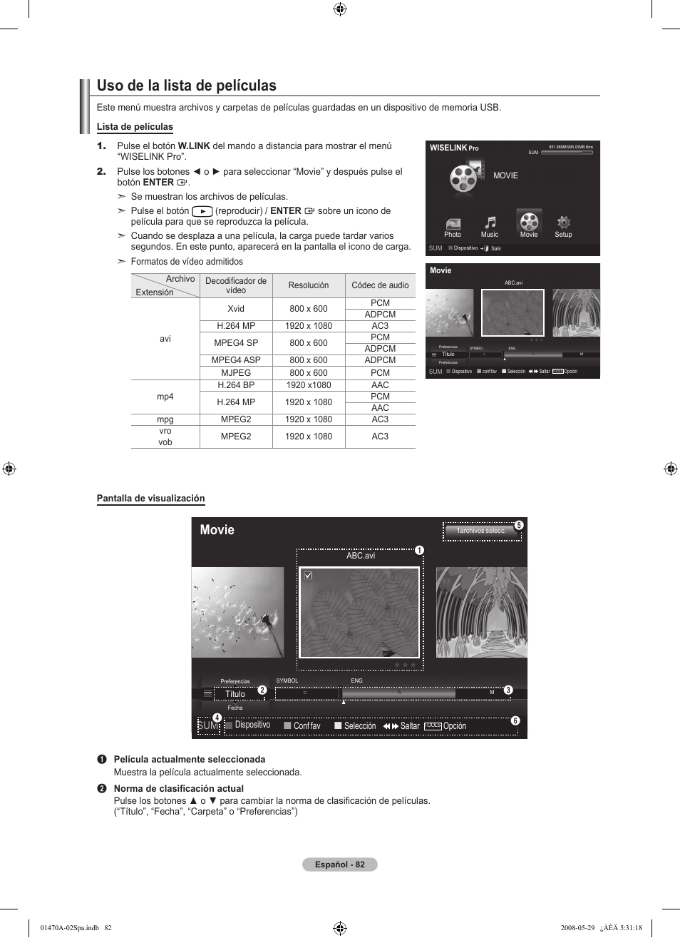 Uso de la lista de películas, Movie | Samsung LN46A750R1FXZA User Manual | Page 224 / 273