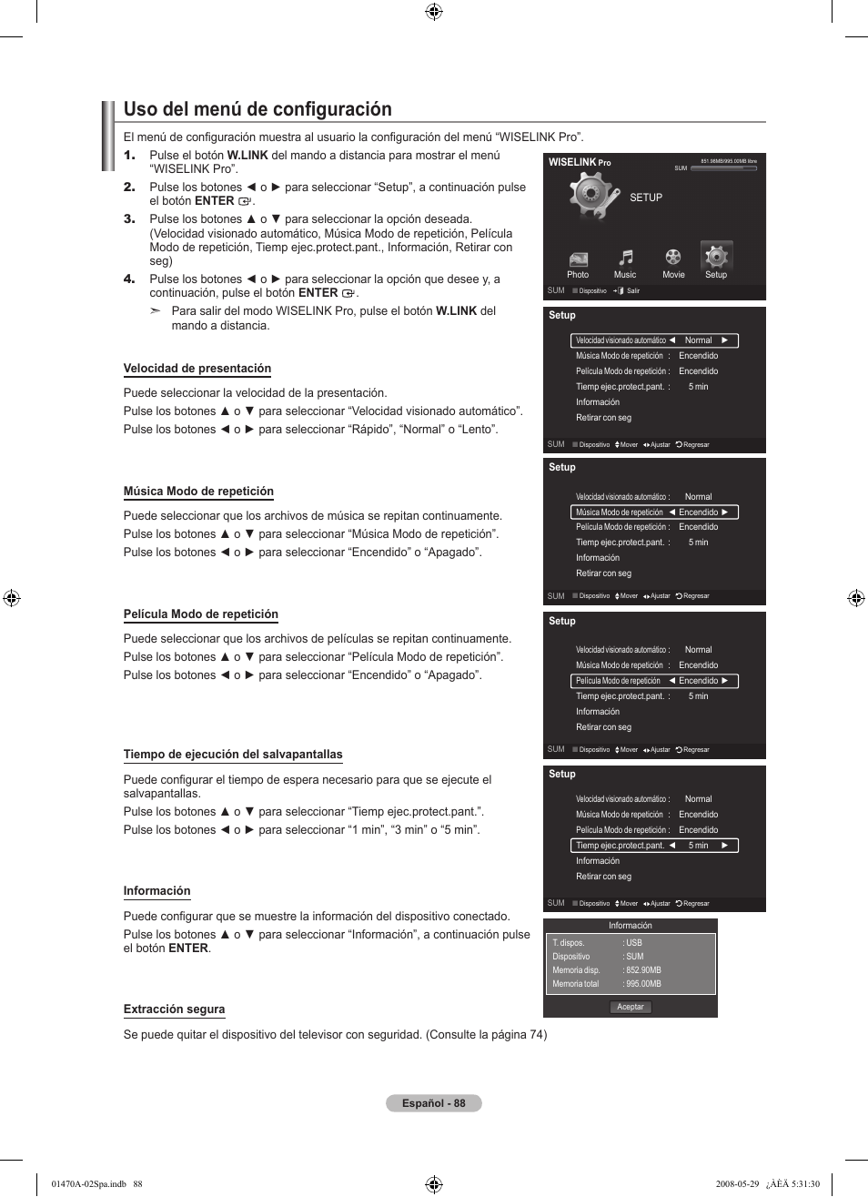 Uso del menú de configuración | Samsung LN46A750R1FXZA User Manual | Page 230 / 273