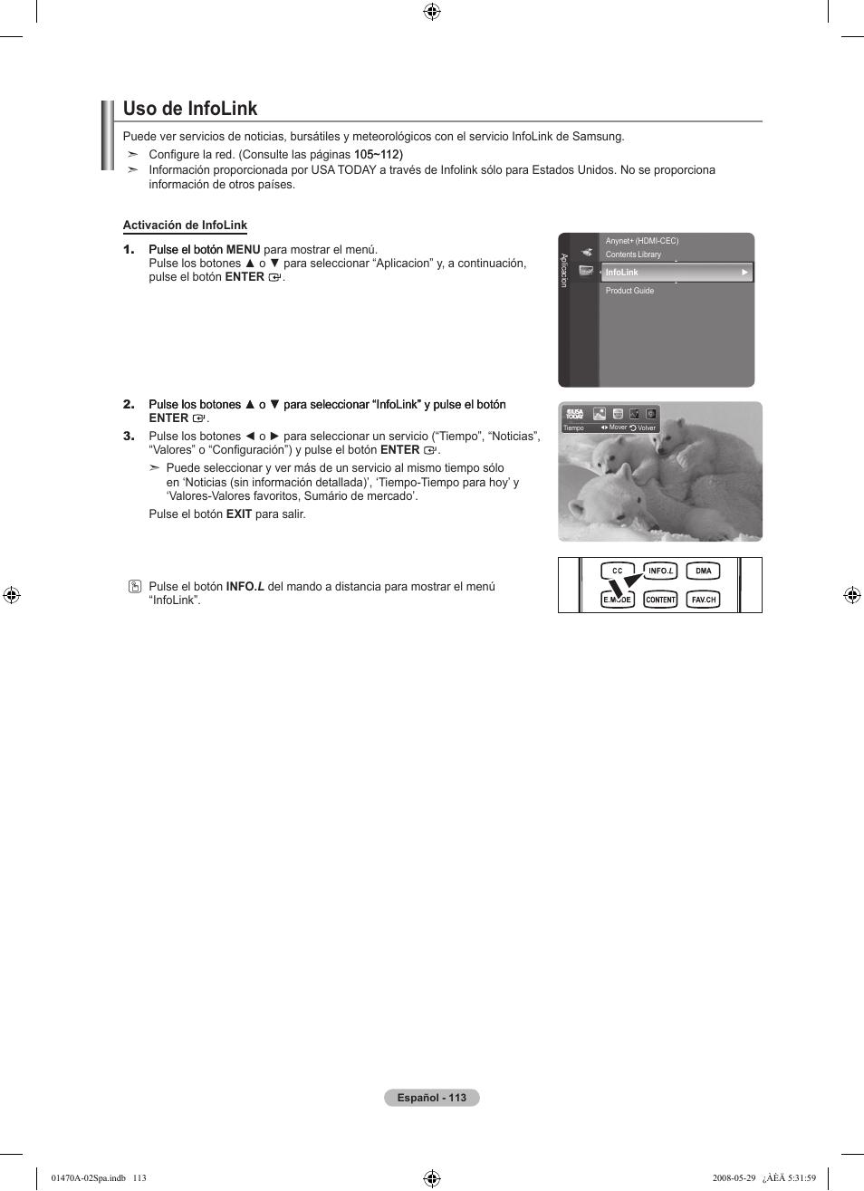 Uso de infolink | Samsung LN46A750R1FXZA User Manual | Page 255 / 273