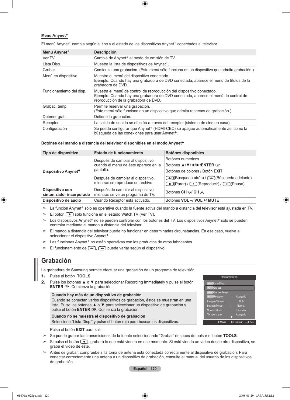 Grabación | Samsung LN46A750R1FXZA User Manual | Page 262 / 273