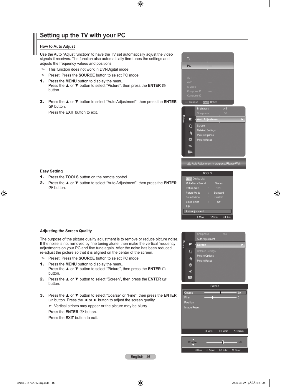 Setting up the tv with your pc | Samsung LN46A750R1FXZA User Manual | Page 48 / 273