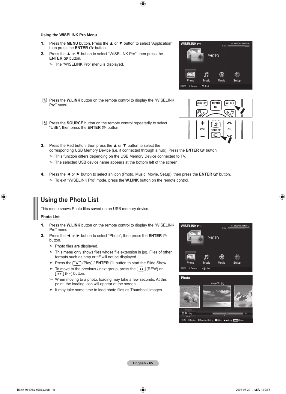 Using the photo list | Samsung LN46A750R1FXZA User Manual | Page 67 / 273
