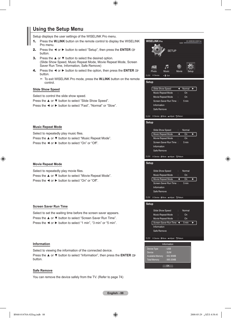 Using the setup menu | Samsung LN46A750R1FXZA User Manual | Page 90 / 273