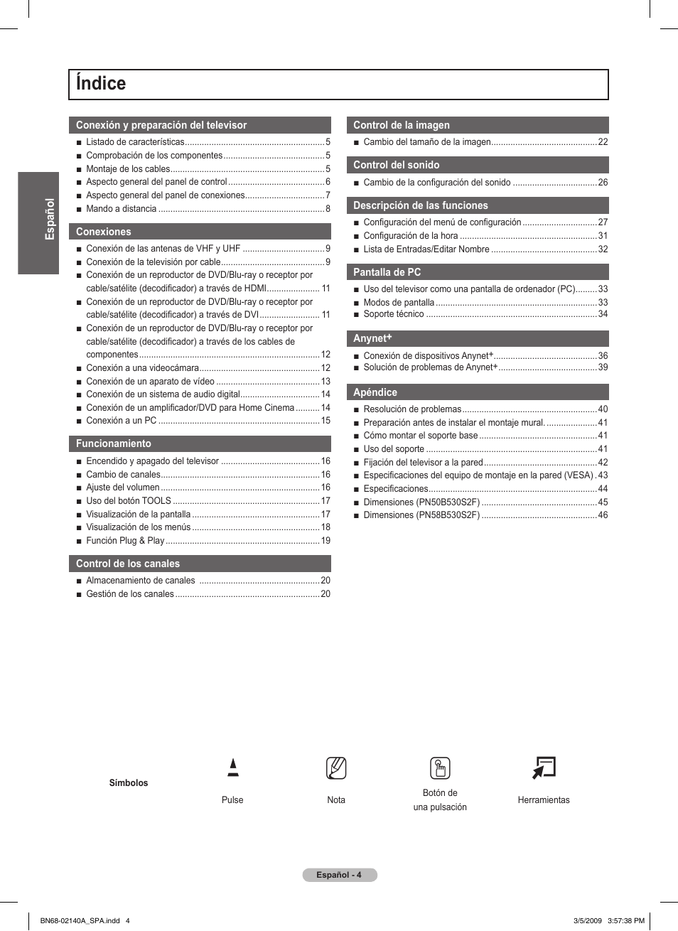 No t, Índice | Samsung PN58B530S2FXZA User Manual | Page 49 / 92