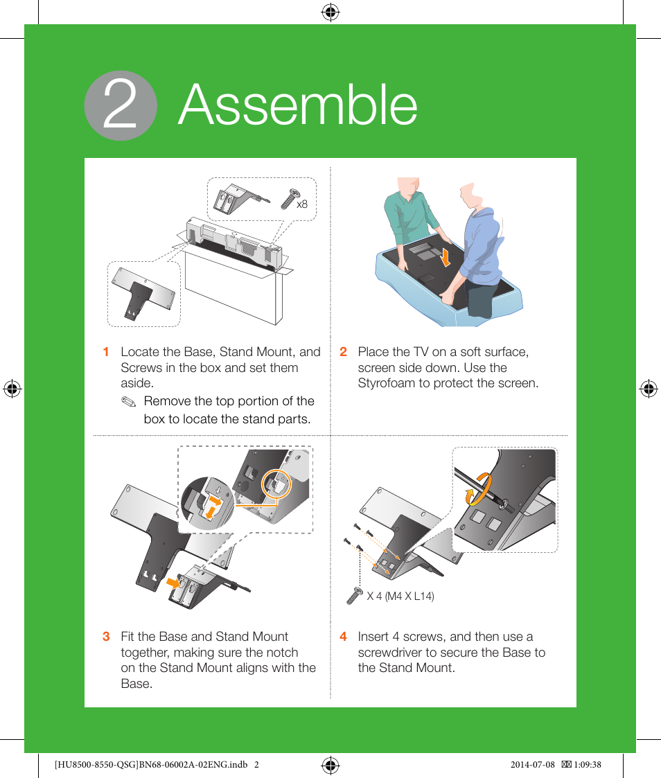 Assemble | Samsung UN55HU8500FXZA User Manual | Page 2 / 12