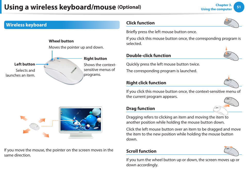Using a wireless keyboard/mouse, Optional) | Samsung DP515A2G-K02US User Manual | Page 52 / 143