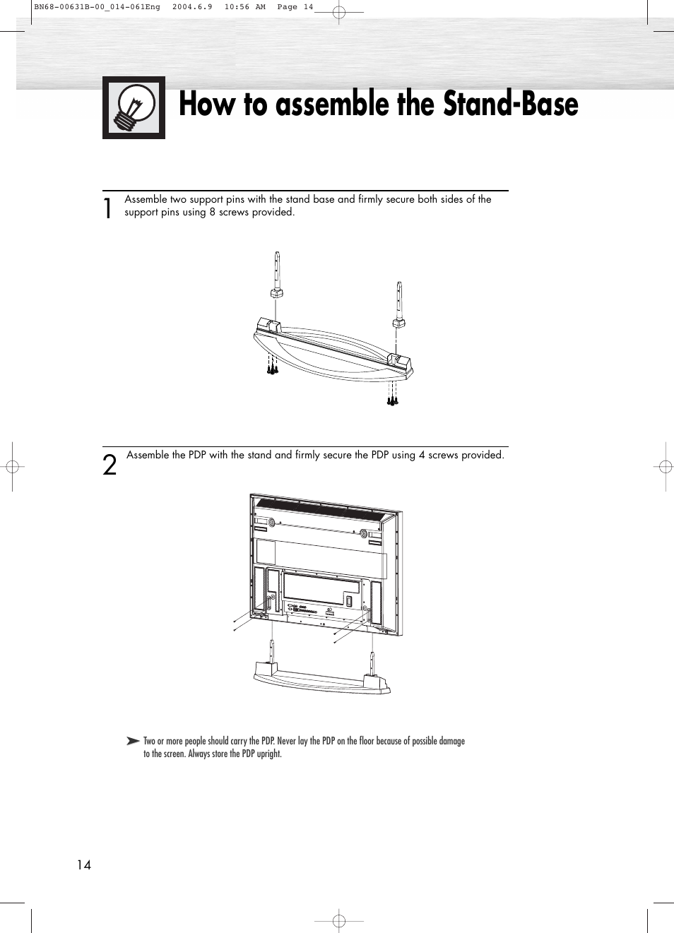 How to assemble the stand-base | Samsung SPP4231X-XAP User Manual | Page 14 / 104