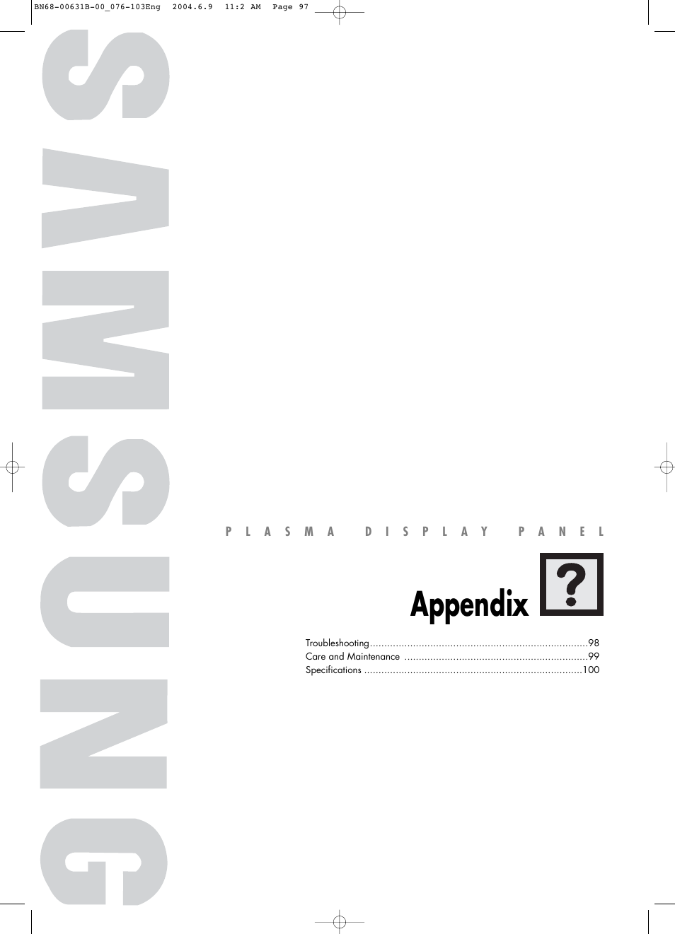 Appendix | Samsung SPP4231X-XAP User Manual | Page 97 / 104