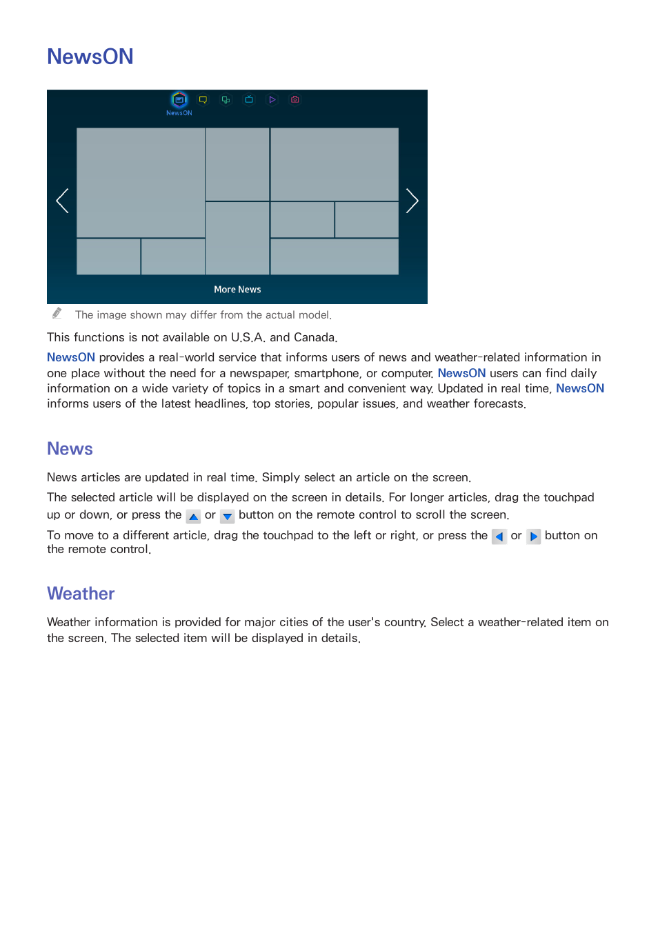 Newson, 123 news, 123 weather | News, Weather | Samsung UN85S9VFXZA User Manual | Page 130 / 193