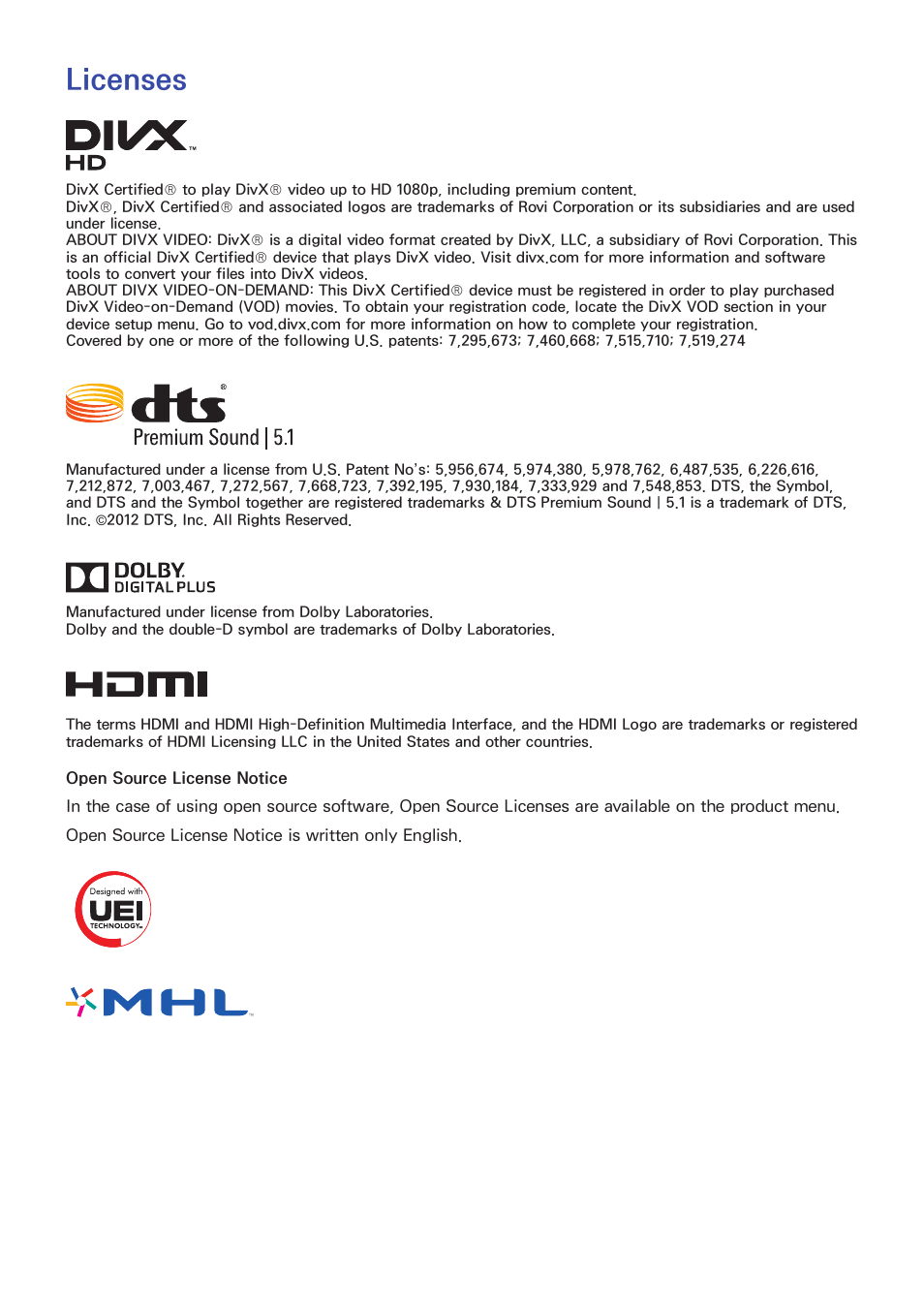 Licenses | Samsung UN85S9VFXZA User Manual | Page 179 / 193