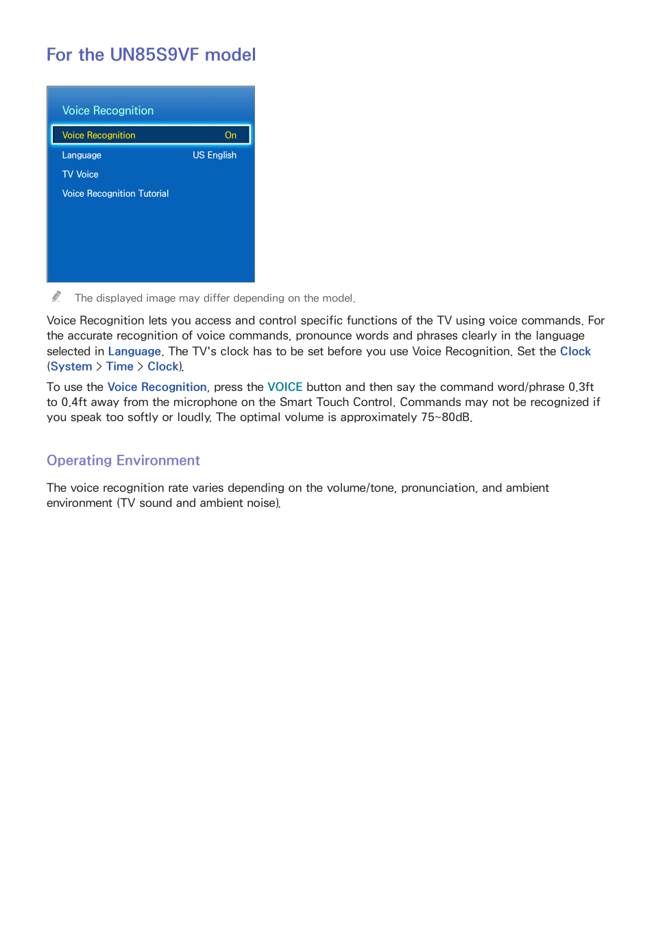 66 for the un85s9vf model, Operating environment, For the un85s9vf model | Samsung UN85S9VFXZA User Manual | Page 73 / 193