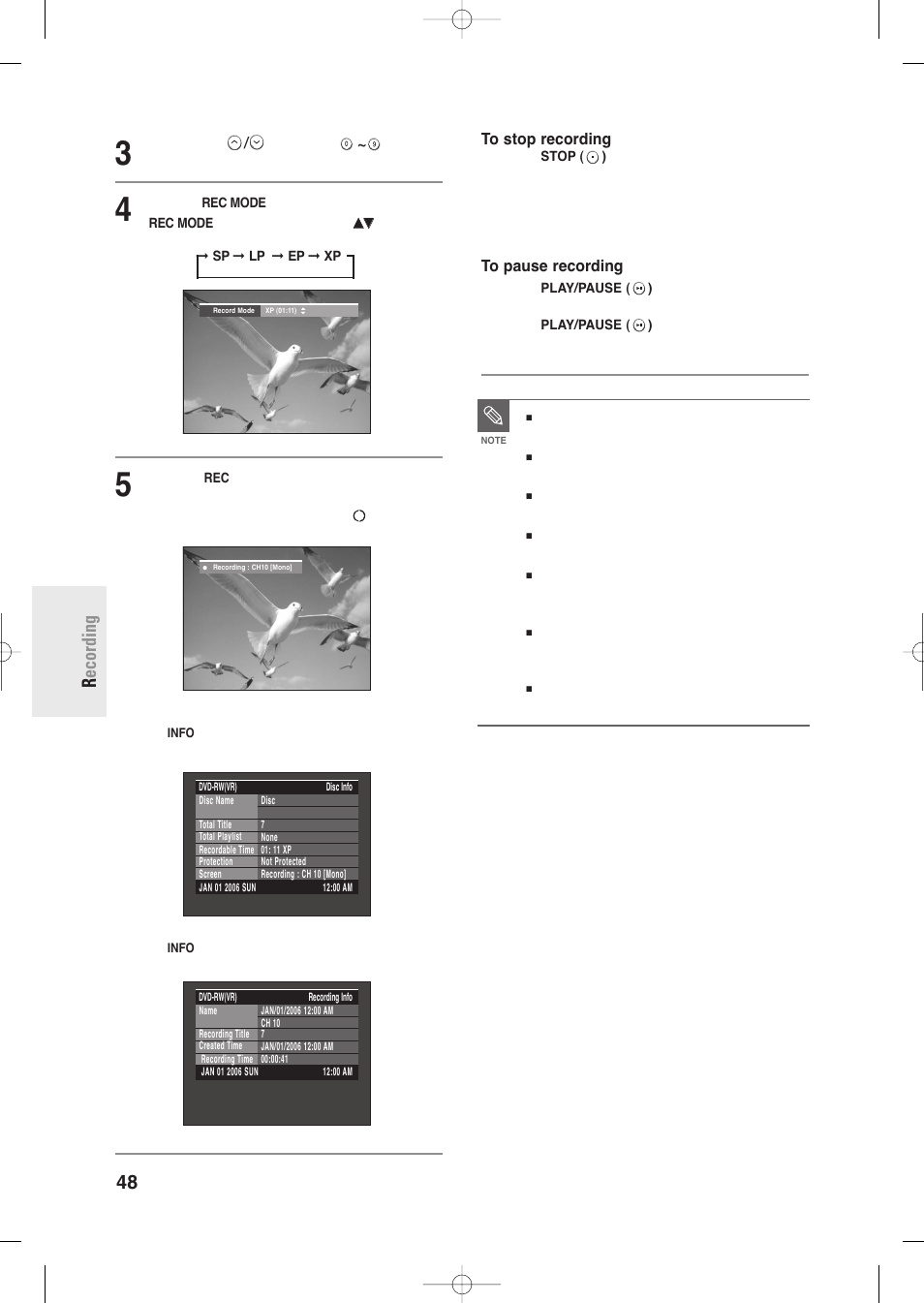 48 - english r ecording | Samsung DVD-R135-XAA User Manual | Page 48 / 100