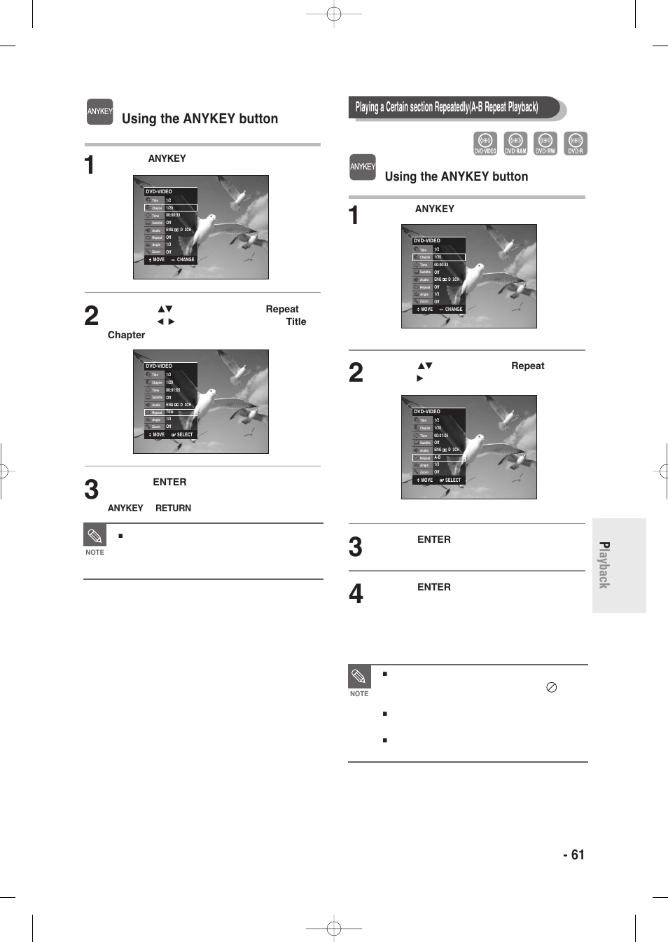 English - 61 p layback, Using the anykey button | Samsung DVD-R135-XAA User Manual | Page 61 / 100