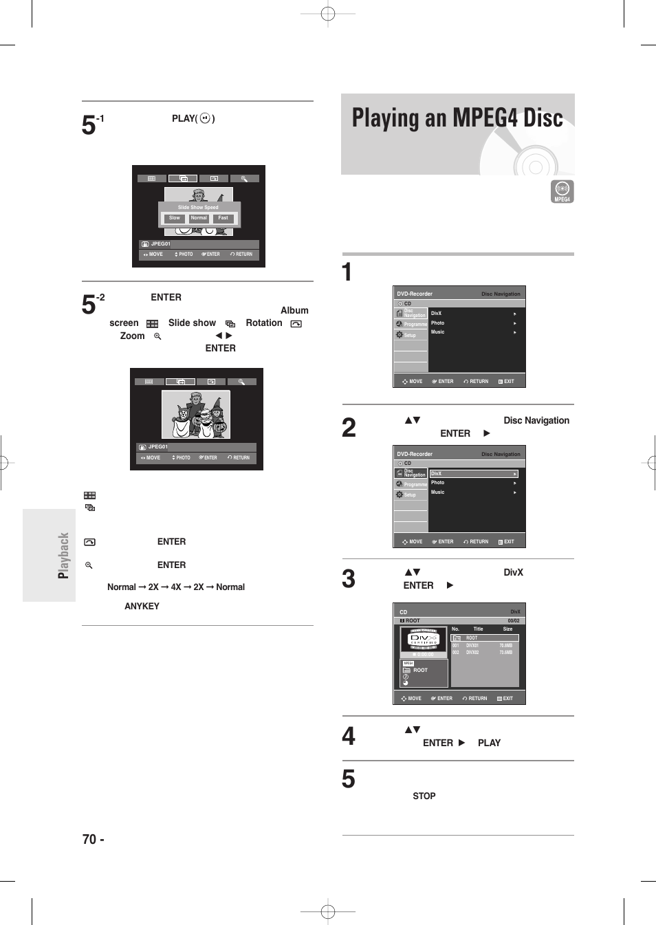 Playing an mpeg4 disc, 70 - english p layback | Samsung DVD-R135-XAA User Manual | Page 70 / 100