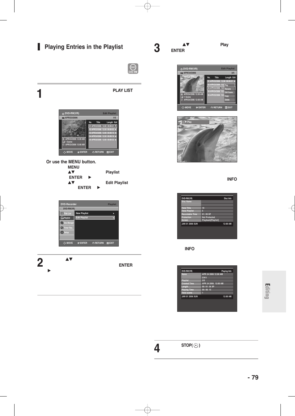 Playing entries in the playlist, Or use the menu button, Vr mode) | Samsung DVD-R135-XAA User Manual | Page 79 / 100