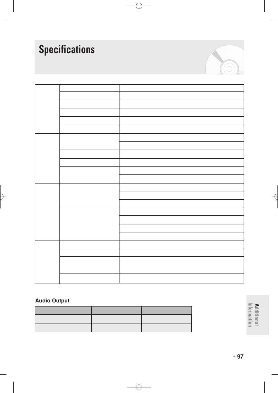 Specifications, English - 97 a dditional information | Samsung DVD-R135-XAA User Manual | Page 97 / 100