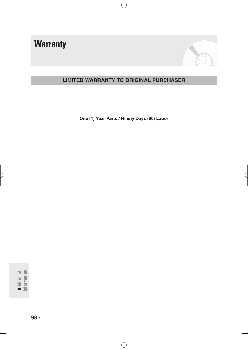 Warranty | Samsung DVD-R135-XAA User Manual | Page 98 / 100