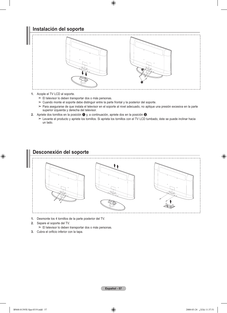 Instalación del soporte desconexión del soporte | Samsung LN37A450C1XZP User Manual | Page 121 / 125