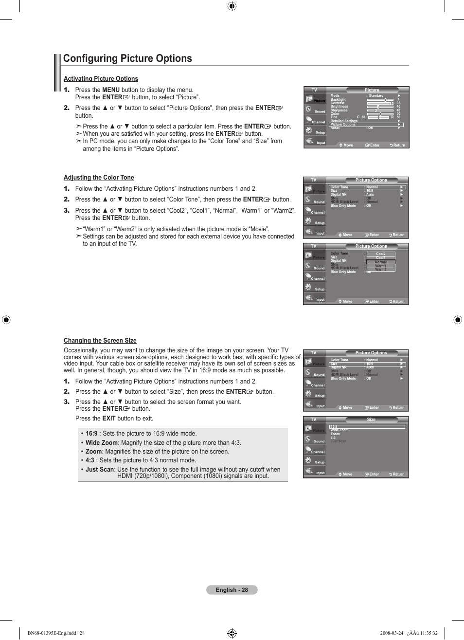 Configuring picture options | Samsung LN37A450C1XZP User Manual | Page 30 / 125