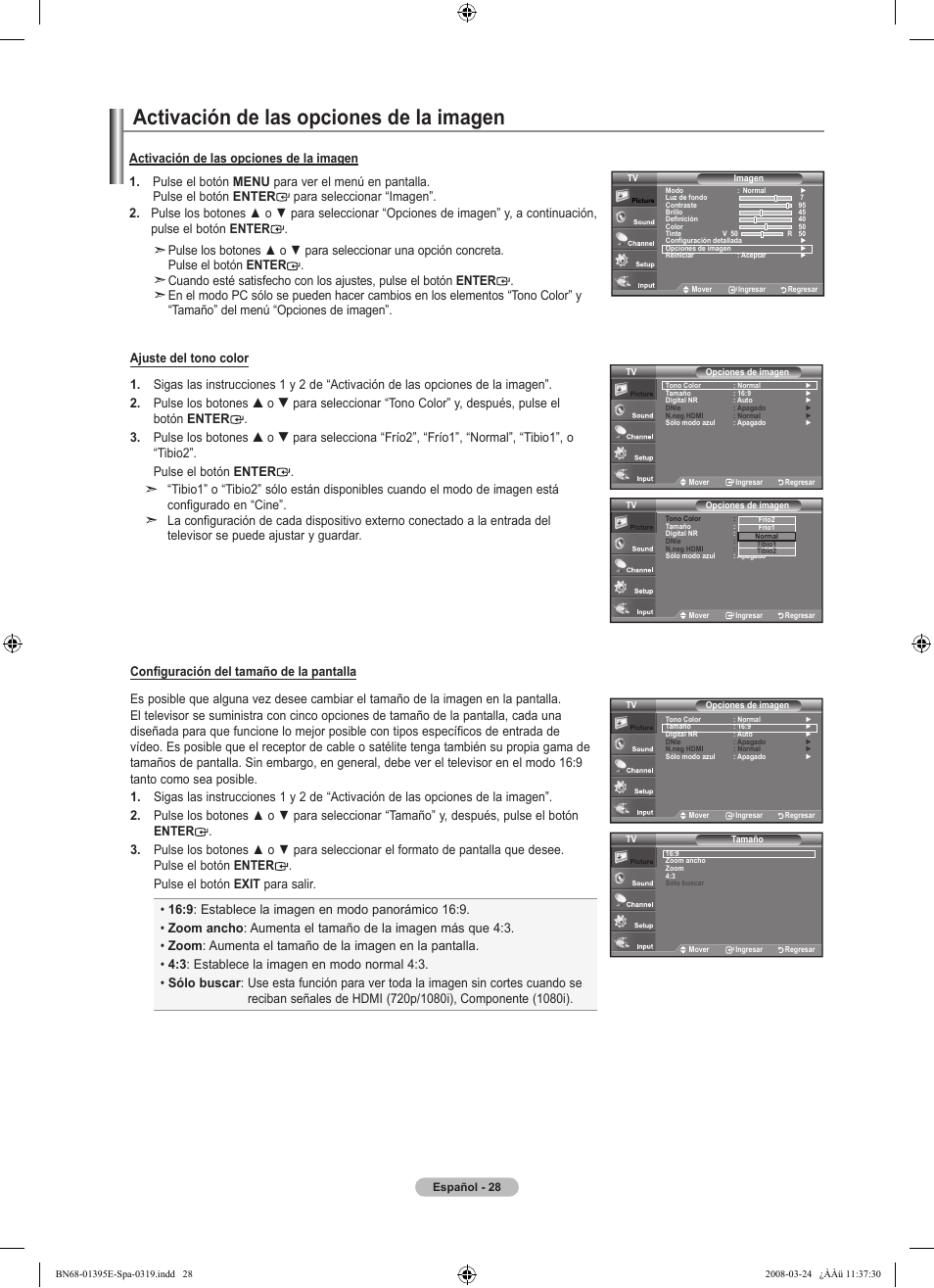 Activación de las opciones de la imagen | Samsung LN37A450C1XZP User Manual | Page 92 / 125