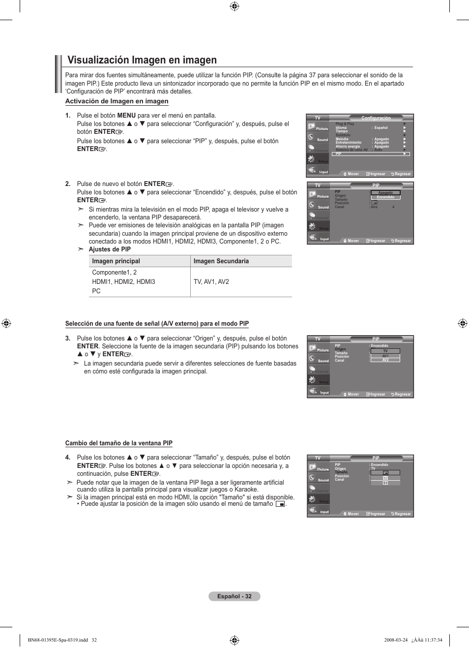 Visualización imagen en imagen | Samsung LN37A450C1XZP User Manual | Page 96 / 125
