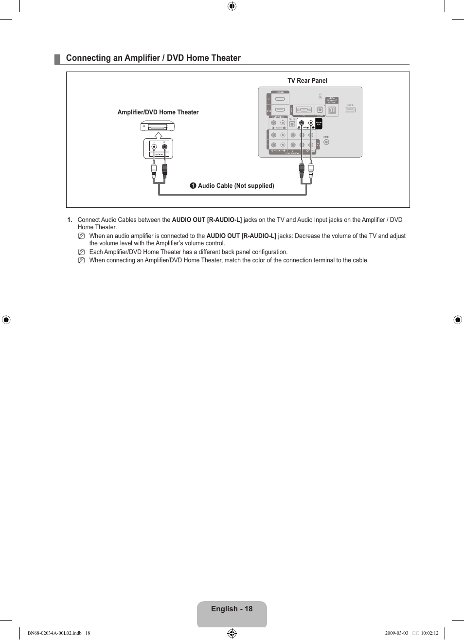 Connecting an amplifier / dvd home theater | Samsung LN22B460B2DXZA User Manual | Page 20 / 89