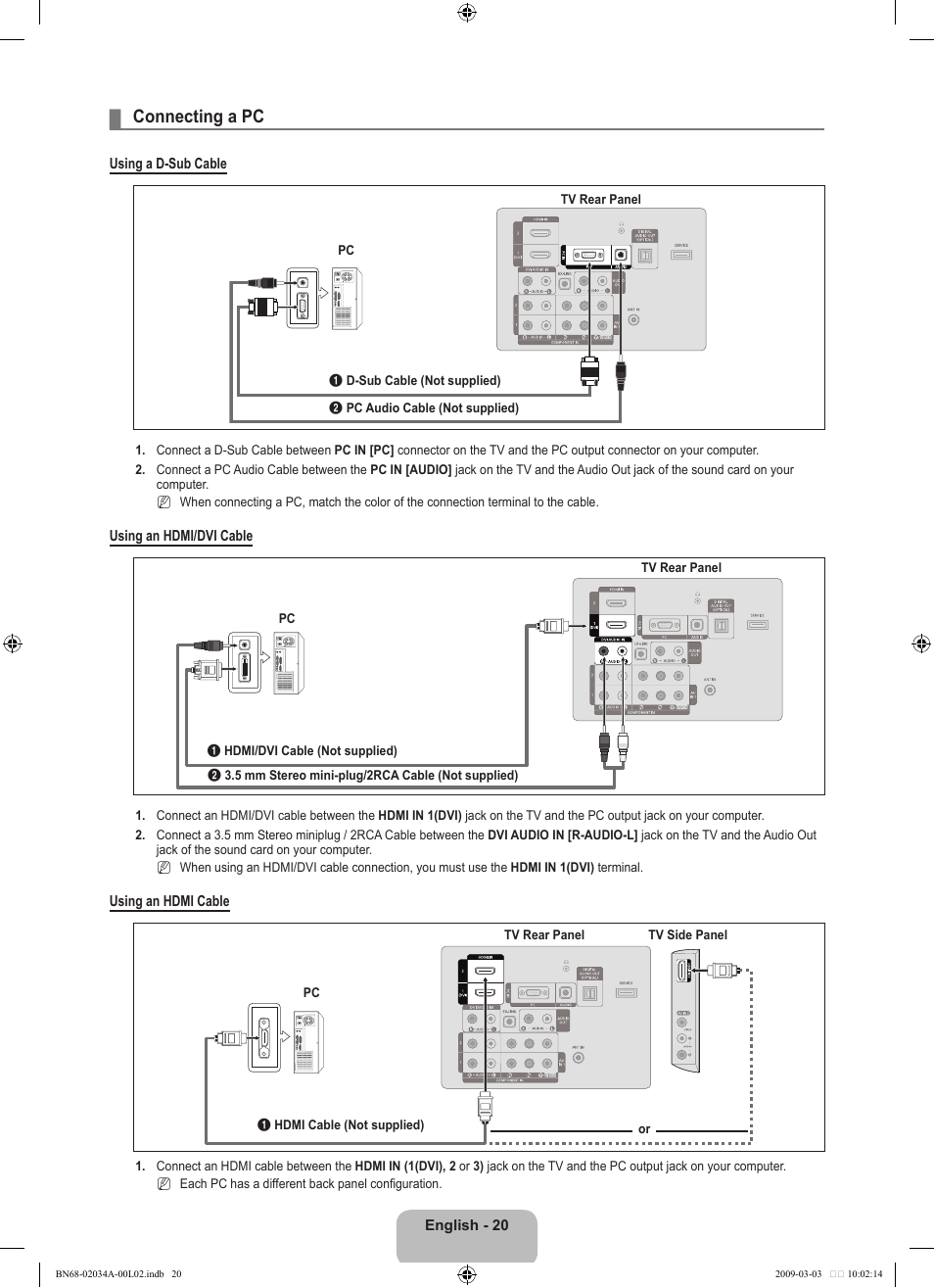 Connecting a pc | Samsung LN22B460B2DXZA User Manual | Page 22 / 89