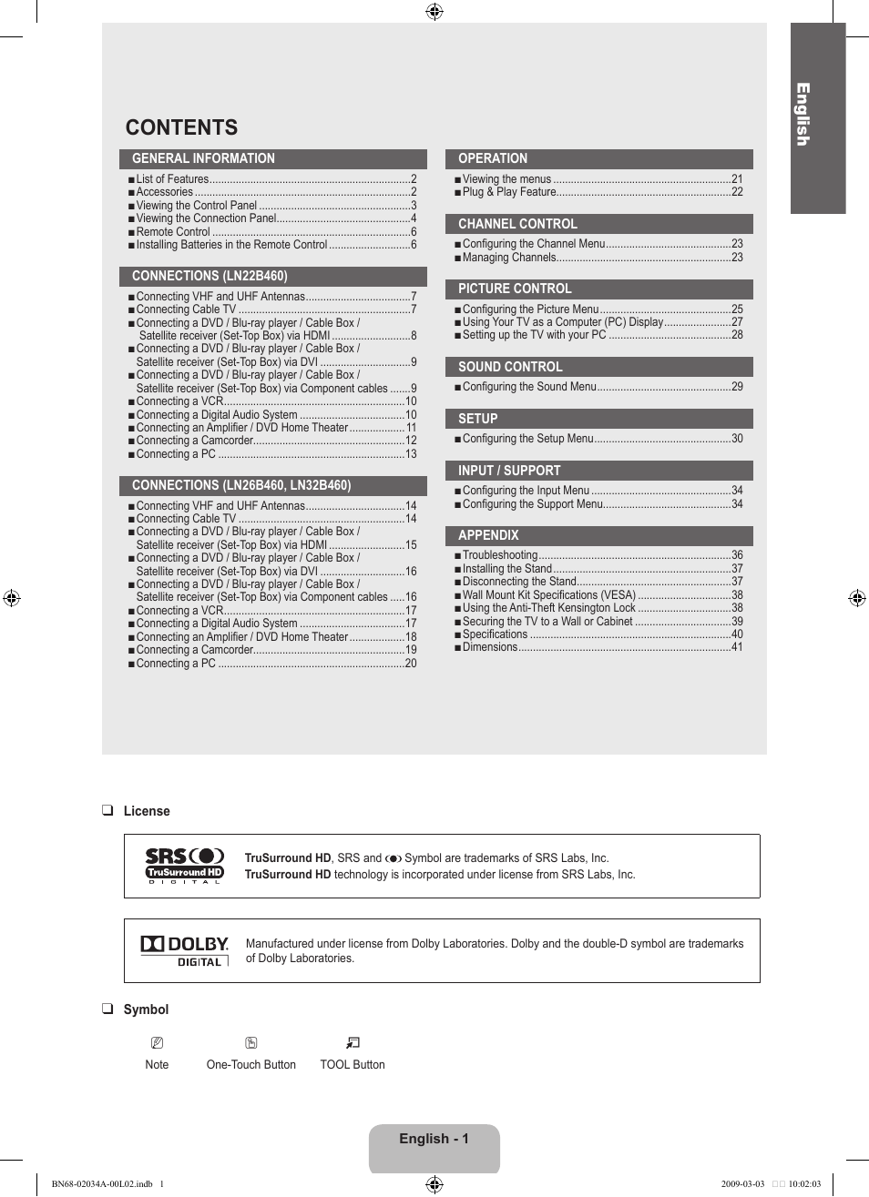 Samsung LN22B460B2DXZA User Manual | Page 3 / 89