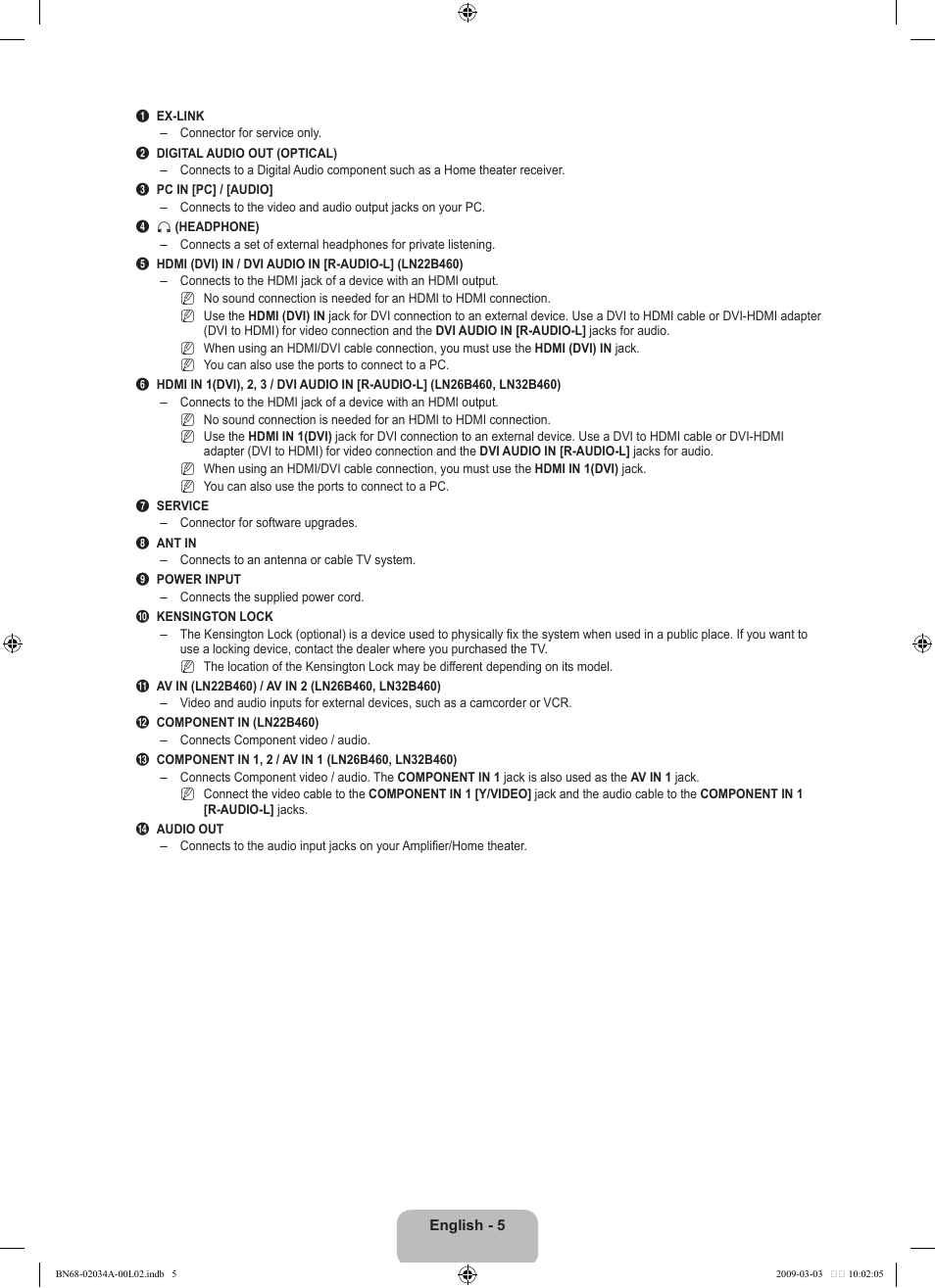 Samsung LN22B460B2DXZA User Manual | Page 7 / 89