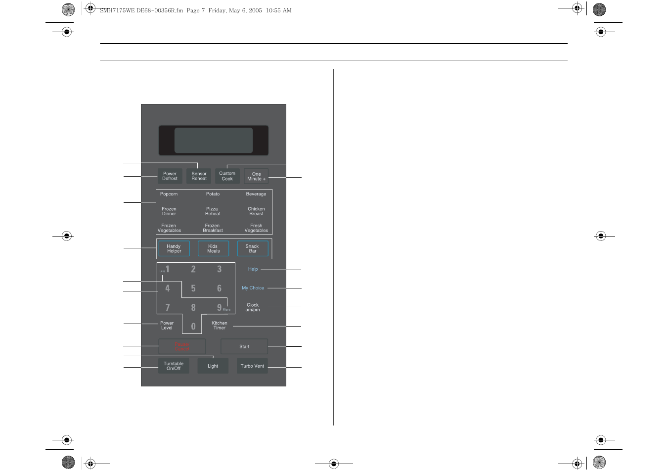 Control panel buttons, Your new microwave oven control panel buttons | Samsung SMH7175CE-XAA User Manual | Page 7 / 32