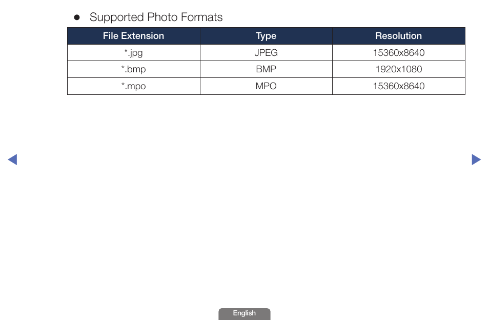 Supported photo formats | Samsung UN46EH6030FXZA User Manual | Page 158 / 192