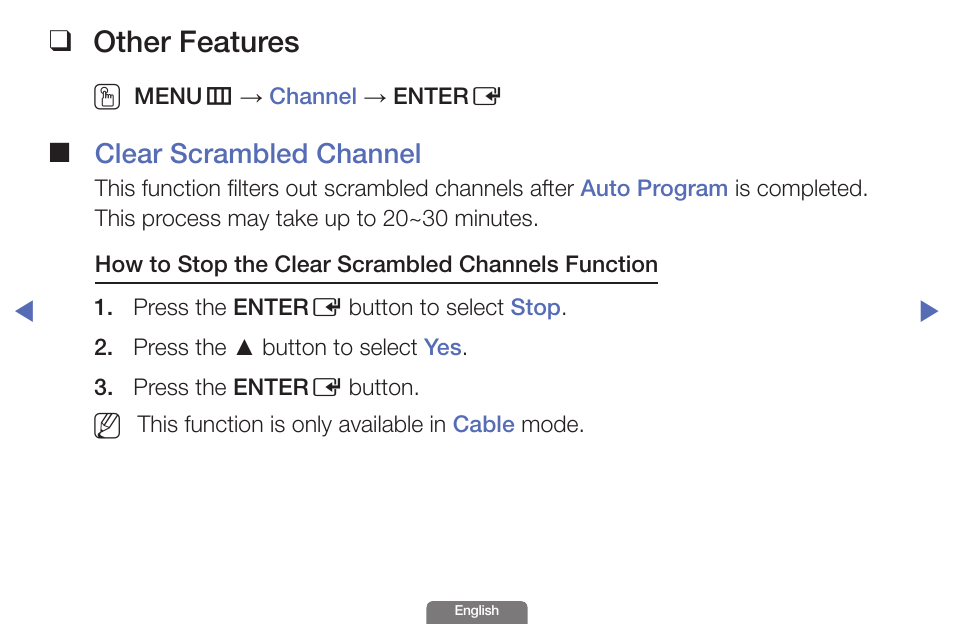 Other features, Clear scrambled channel | Samsung UN46EH6030FXZA User Manual | Page 20 / 192