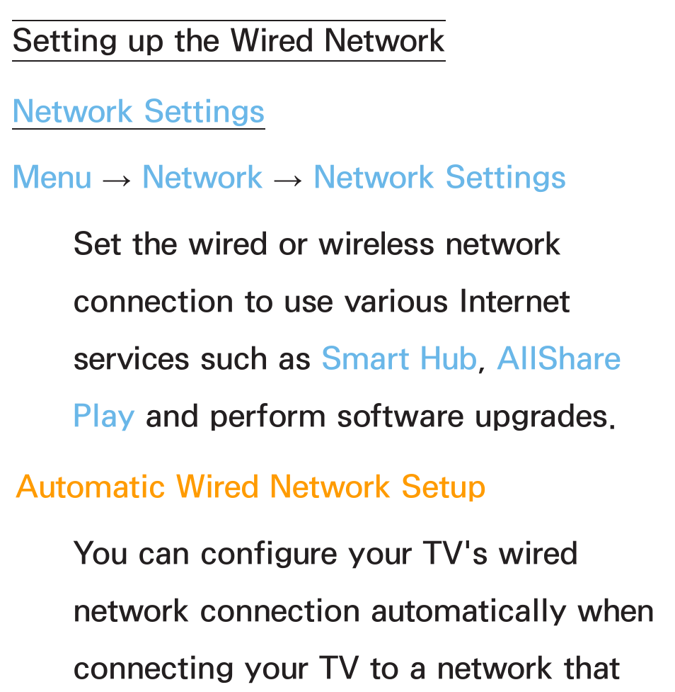 Setting up the wired network | Samsung PL64E8000GFXZP User Manual | Page 116 / 658
