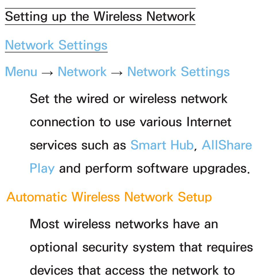 Setting up the wireless network | Samsung PL64E8000GFXZP User Manual | Page 127 / 658