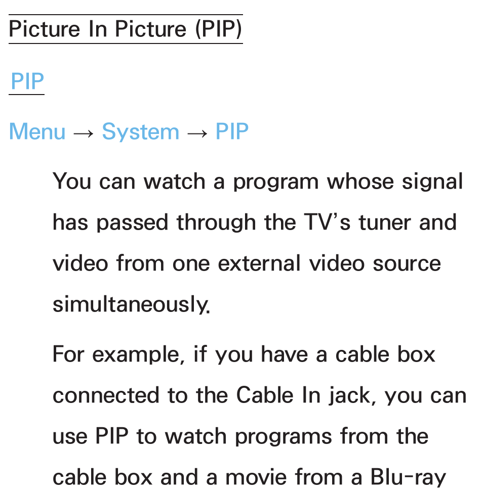 Picture in picture (pip) | Samsung PL64E8000GFXZP User Manual | Page 193 / 658