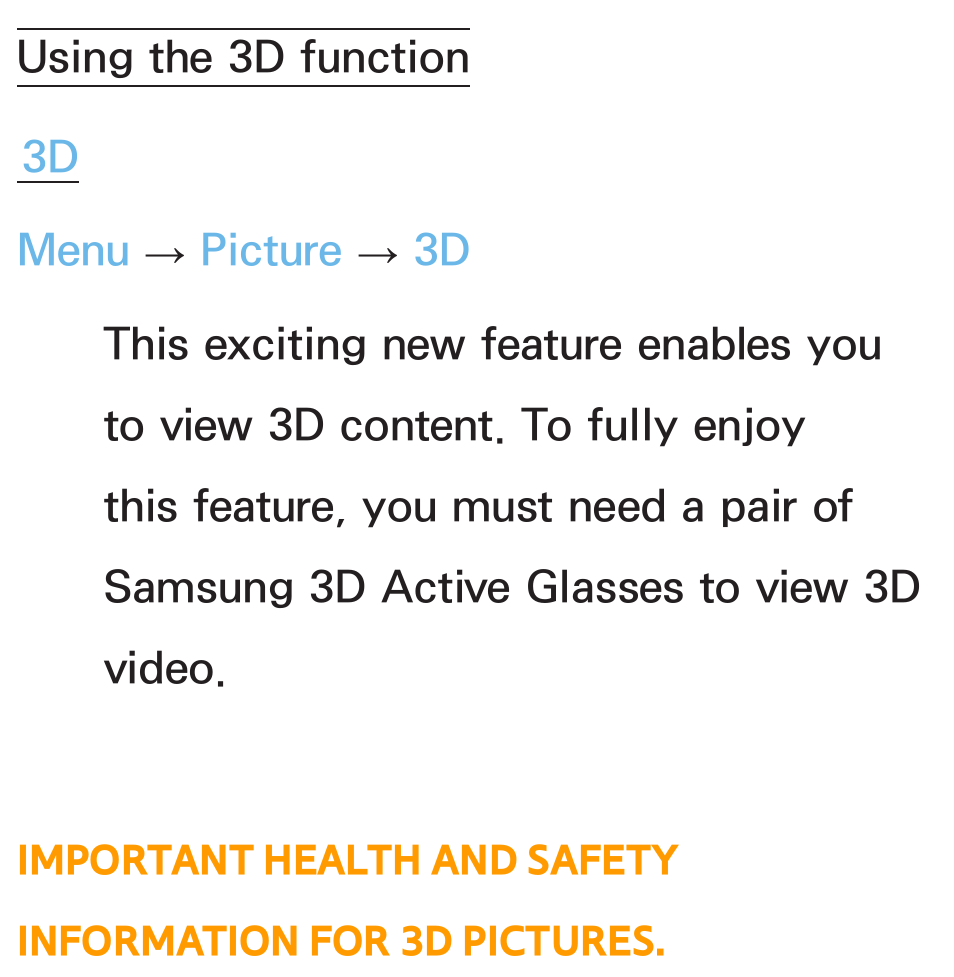 Advanced features, Using the 3d function | Samsung PL64E8000GFXZP User Manual | Page 249 / 658