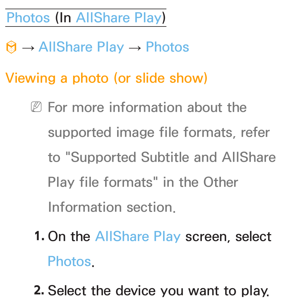Photos, Allshare play | Samsung PL64E8000GFXZP User Manual | Page 490 / 658